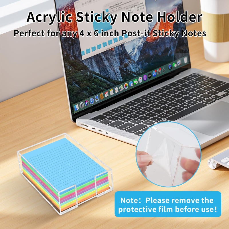 Dincerpen Acrylic Sticky Note Holder - 4 x 6 Inch Post It Note Holder, Crystal Clear Sticky Note Dispenser for Dorm Room Home and Office Acrylic Desk Organizer - Image 3